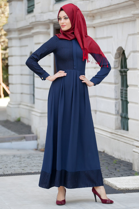 Nayla Collection - Lacivert Tesettür Elbise 8006L