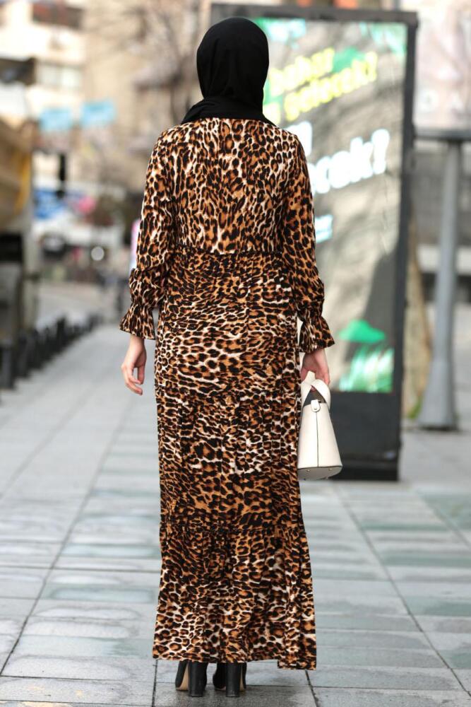 Nayla Collection - Leopar Desenli Tesettür Elbise 10082LP - 2