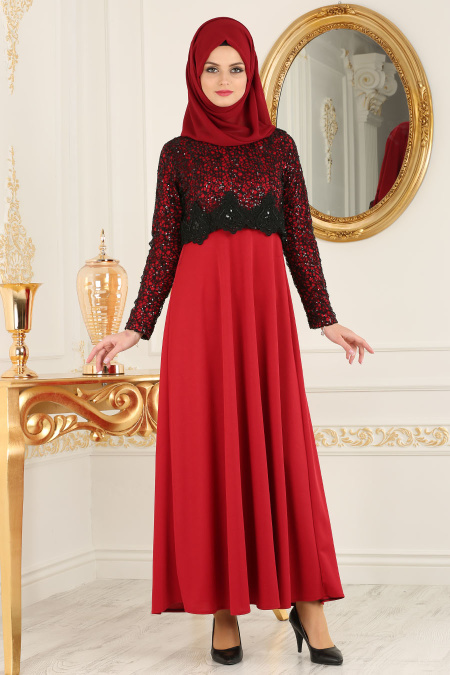 Nayla Collection - Mahogany Hijab Dress 12012BR