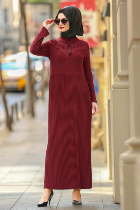 Nayla Collection - Mahogany Hijab Dress 18024BR