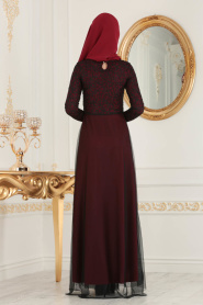 Nayla Collection - Mahogany Hijab Evening Dress 38214BR - Thumbnail