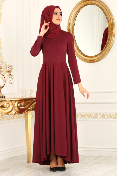 Nayla Collection - Mahogany Hijab Evening Dress 4156BR