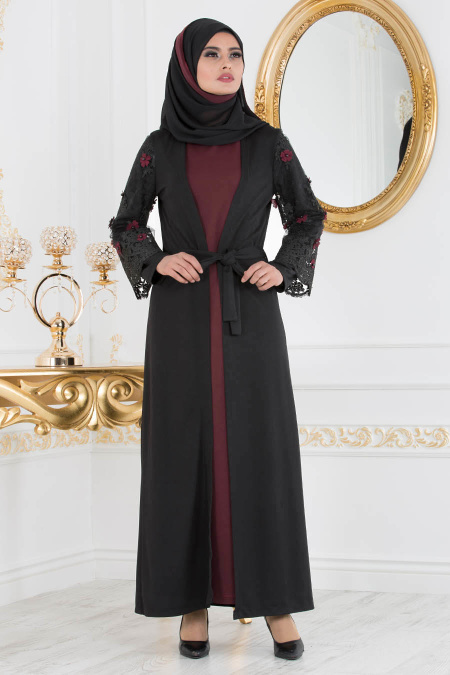 Nayla Collection - Mahogany Hijab Suit Abaya 100347BR