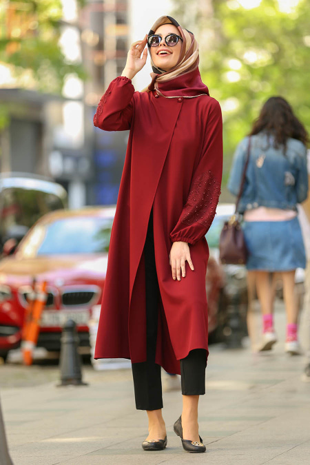 Nayla Collection - Mahogany Hijab Turkish Abaya 53670BR