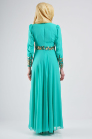 Nayla Collection - Manşetli Mint Elbise - Thumbnail