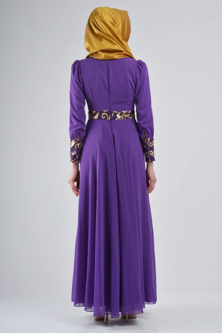 Nayla Collection - Manşetli Mor Elbise - 3