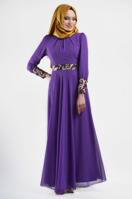 Nayla Collection - Manşetli Mor Elbise