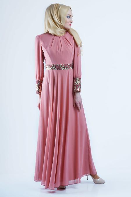 Nayla Collection - Manşetli Pudra Elbise - 2