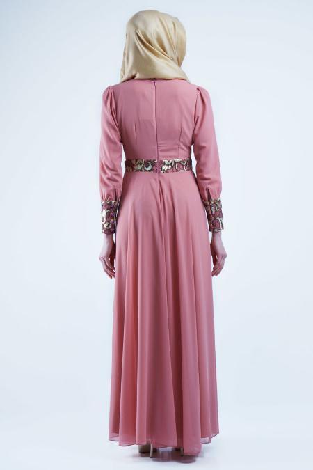 Nayla Collection - Manşetli Pudra Elbise - 3