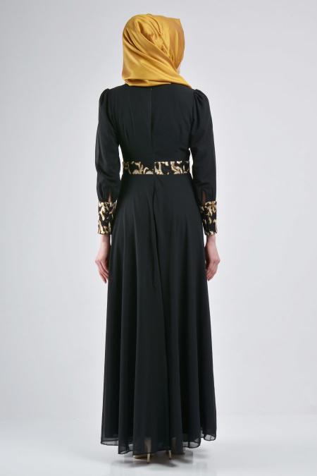 Nayla Collection - Manşetli Siyah Elbise - 3