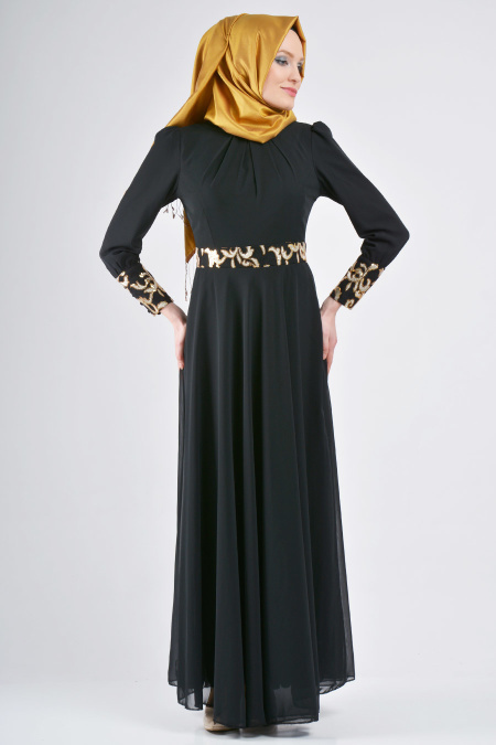 Nayla Collection - Manşetli Siyah Elbise