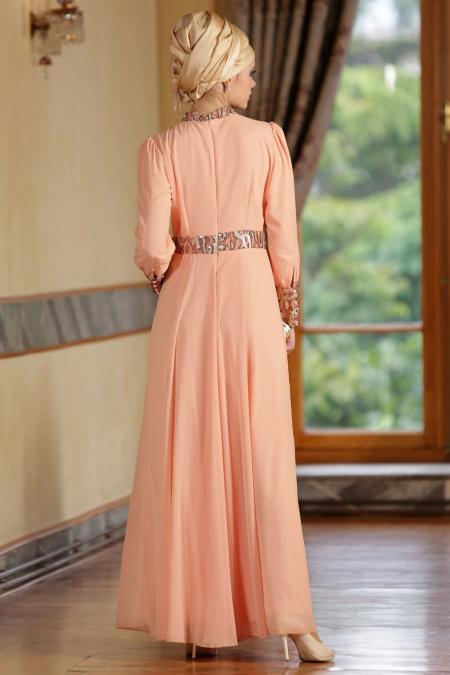Nayla Collection - Manşetli Somon Elbise - 3