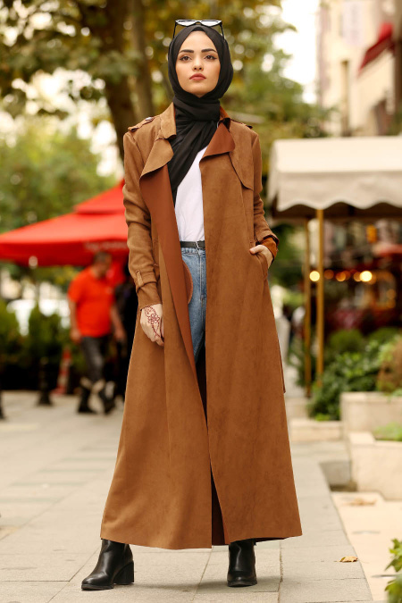 Nayla Collection - Marron Jaunatre Trench Manteau 18603TB