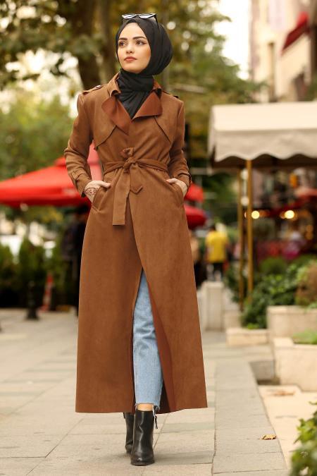 Nayla Collection - Marron Jaunatre Trench Manteau 18603TB - 3