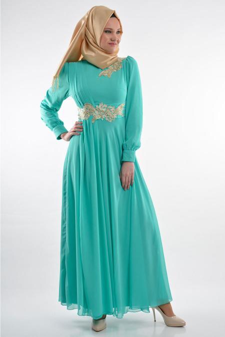 Nayla Collection - Mint Hijab Dress 7009MINT - 2