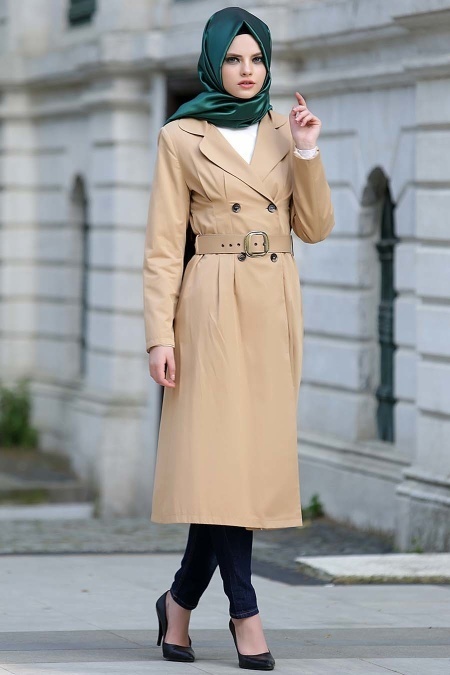 Nayla Collection - Mint Hijab Trench Coat 7146V