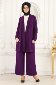 Nayla Collection - Mor Ceket / Pantolon Tesettür Takım 53530MOR - Thumbnail