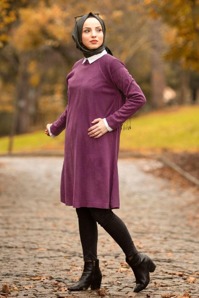 Nayla Collection - Mor Tesettür Triko Tunik 20120MOR - 1