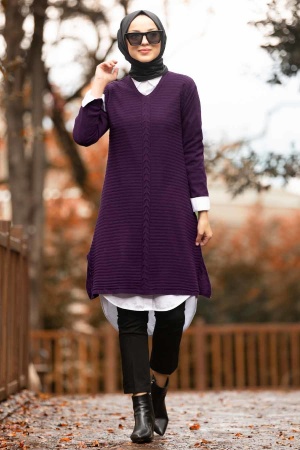 Nayla Collection - Mor Tesettür Triko Tunik 2102MOR - 1