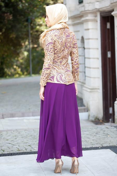 Nayla Collection - Mürdüm Tesettür Elbise 4047MU - 3