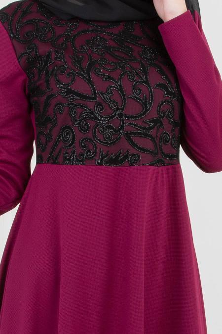 Nayla Collection - Mürdüm Tesettür Elbise 79270MU - 3