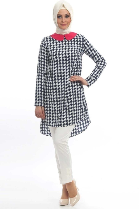 Nayla Collection - Navy Blue Crowbar Patterned Tunic