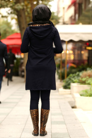 Nayla Collection - Navy Blue Hijab Coat 40014L - Thumbnail