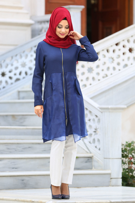 Nayla Collection - Navy Blue Hijab Coat 471L
