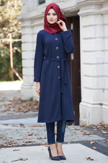 Nayla Collection - Navy Blue Hijab Coat 5177L