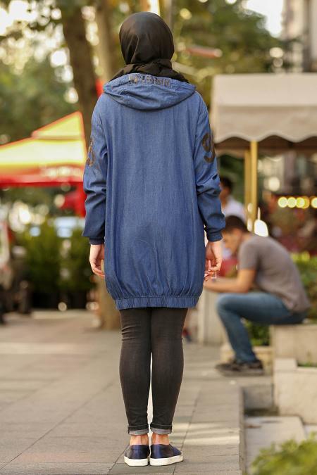 Nayla Collection - Navy Blue Hijab Coat 53790L - 2