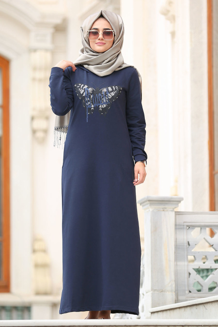 Nayla Collection - Navy Blue Hijab Coat 80260L