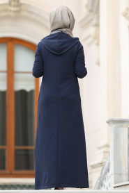 Nayla Collection - Navy Blue Hijab Coat 80260L - Thumbnail