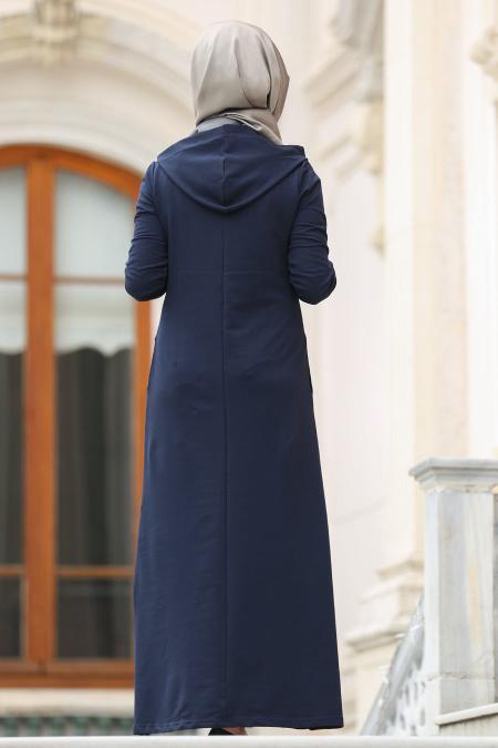 Nayla Collection - Navy Blue Hijab Coat 80260L - 2