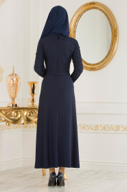 Nayla Collection - Navy Blue Hijab Dress 10120L - Thumbnail