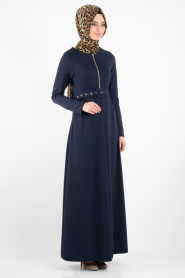 Nayla Collection - Navy Blue Hijab Dress 2299L - Thumbnail