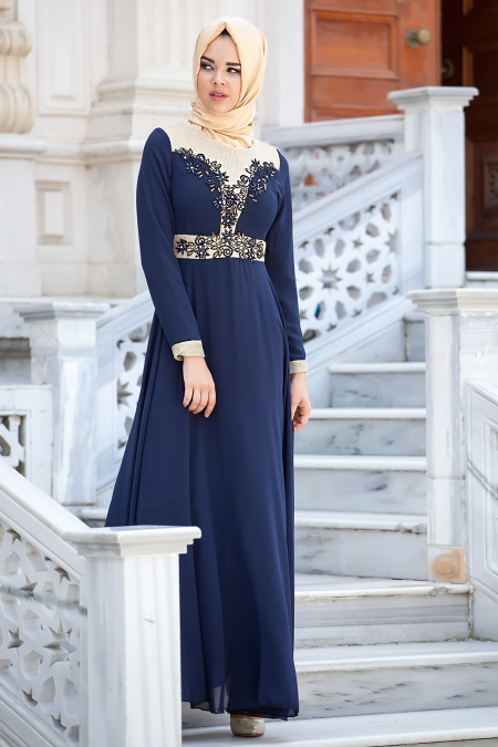 Nayla Collection - Navy Blue Hijab Dress 3016L