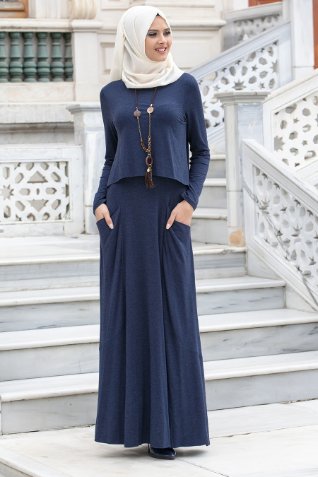 Nayla Collection - Navy Blue Hijab Dress 3030L