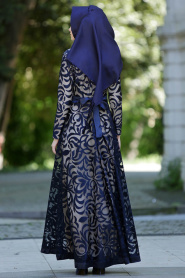 Nayla Collection - Navy Blue Hijab Dress 4012-01L - Thumbnail