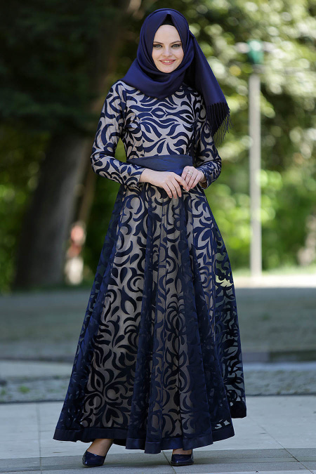 Nayla Collection - Navy Blue Hijab Dress 4012-01L