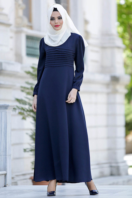 Nayla Collection - Navy Blue Hijab Dress 4014L