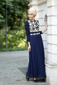 Nayla Collection - Navy Blue Hijab Dress 4036L - Thumbnail