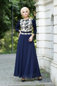 Nayla Collection - Navy Blue Hijab Dress 4036L - Thumbnail