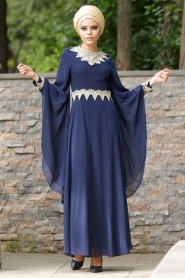Nayla Collection - Navy Blue Hijab Dress 4039L - Thumbnail