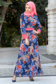 Nayla Collection - Navy Blue Hijab Dress 4100-04L - Thumbnail