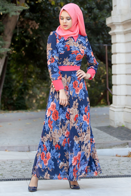 Nayla Collection - Navy Blue Hijab Dress 4100-04L