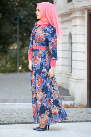 Nayla Collection - Navy Blue Hijab Dress 4100-04L - Thumbnail