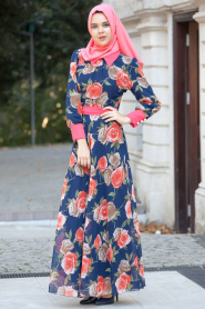 Nayla Collection - Navy Blue Hijab Dress 4100L - Thumbnail
