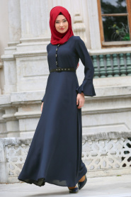Nayla Collection - Navy Blue Hijab Dress 4809L - Thumbnail