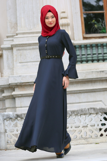 Nayla Collection - Navy Blue Hijab Dress 4809L
