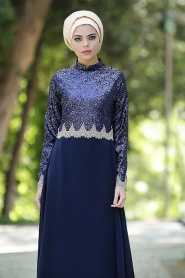 Nayla Collection - Navy Blue Hijab Dress 5269L - Thumbnail